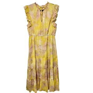 BB DAKOTA STEVE  MADDEN Women's Sleeveless Yellow Printed Chiffon Maxi Dress L